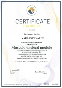 Tarptautinis "Estonian and massage therapy school" sertifikatas